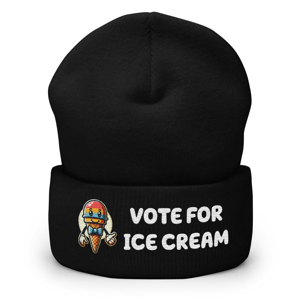 Vote For Ice Cream Cuffed Beanie - Black Color - https://ascensionemporium.net